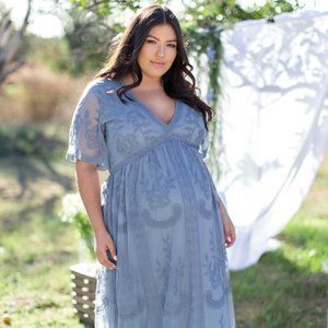 PinkBlush Blue Lace Mesh Overlay Plus Maternity